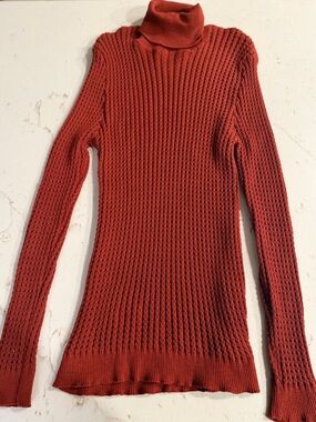 LCR Black Editoon Ribbed Rust Turtleneck Sweater - Women Size L